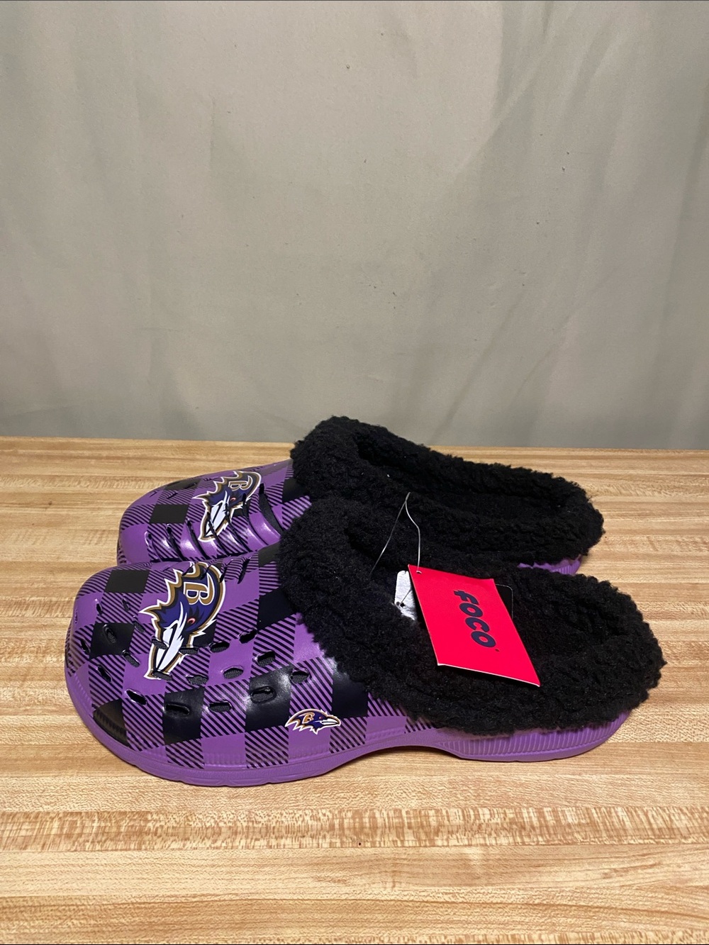 Baltimore Ravens NFL Men’s Sherpa Lined Buffalo Check Clogs Large  11-12 NWT